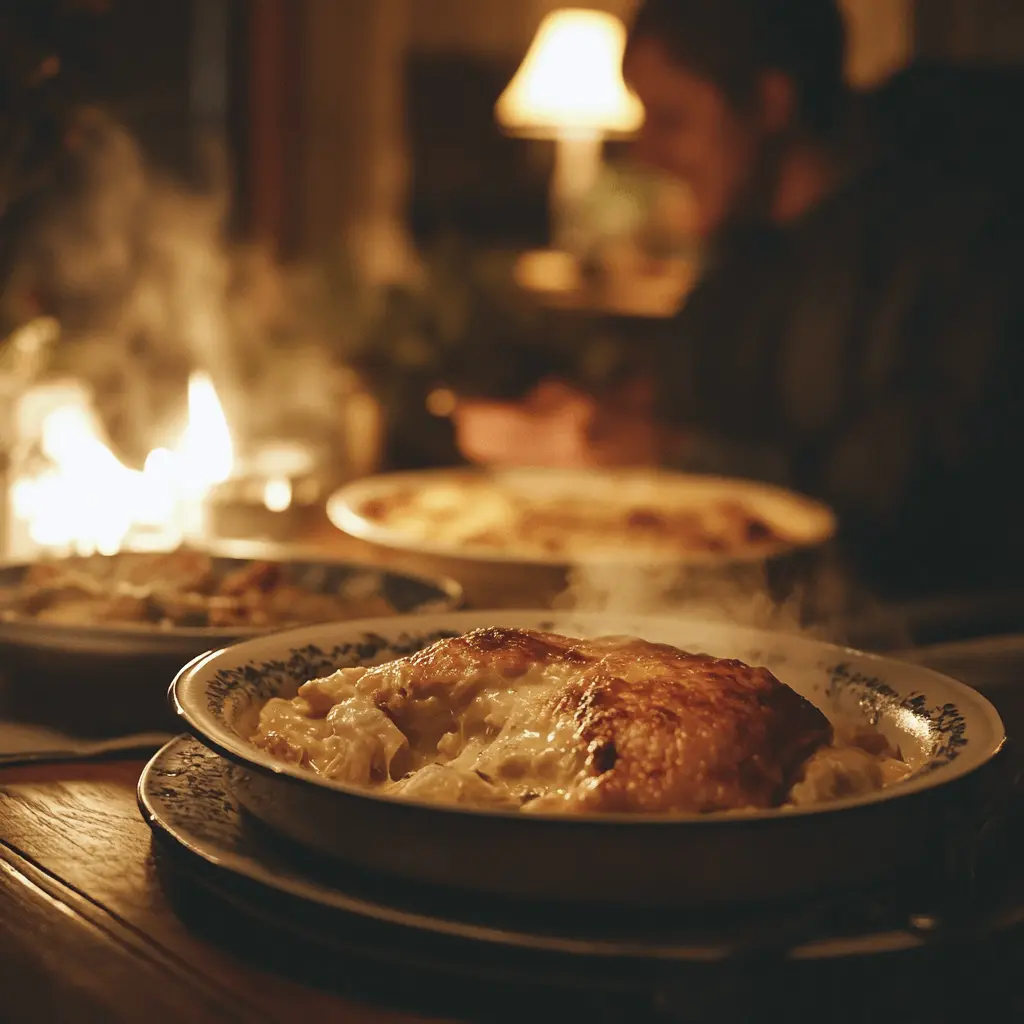 Quick & Tasty: The Best Chicken Casserole Recipe For Every Occasion A family-style table with a large dish of chicken casserole being served with plates of food.