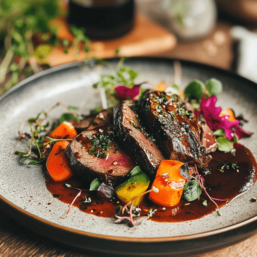 Unleash Bold Flavors with This Amazing Beef Heart Recipe A beautifully plated beef heart dish, garnished with herbs, colorful vegetables, and a drizzle of sauce.