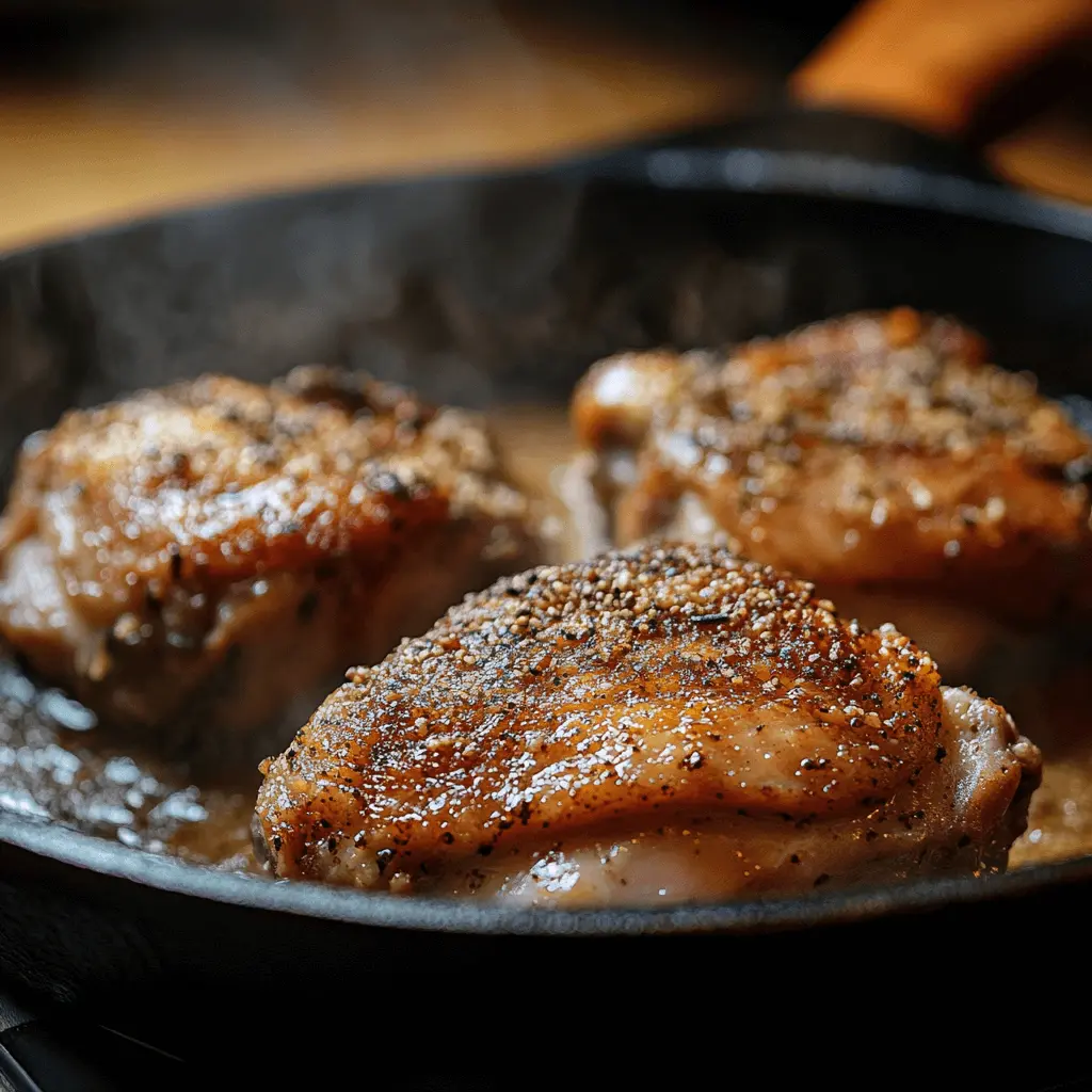 Whip Up Marry Me Chicken Pasta: A Meal Made for Love Seasoned chicken pieces searing in a cast iron skillet, with golden-brown crust forming