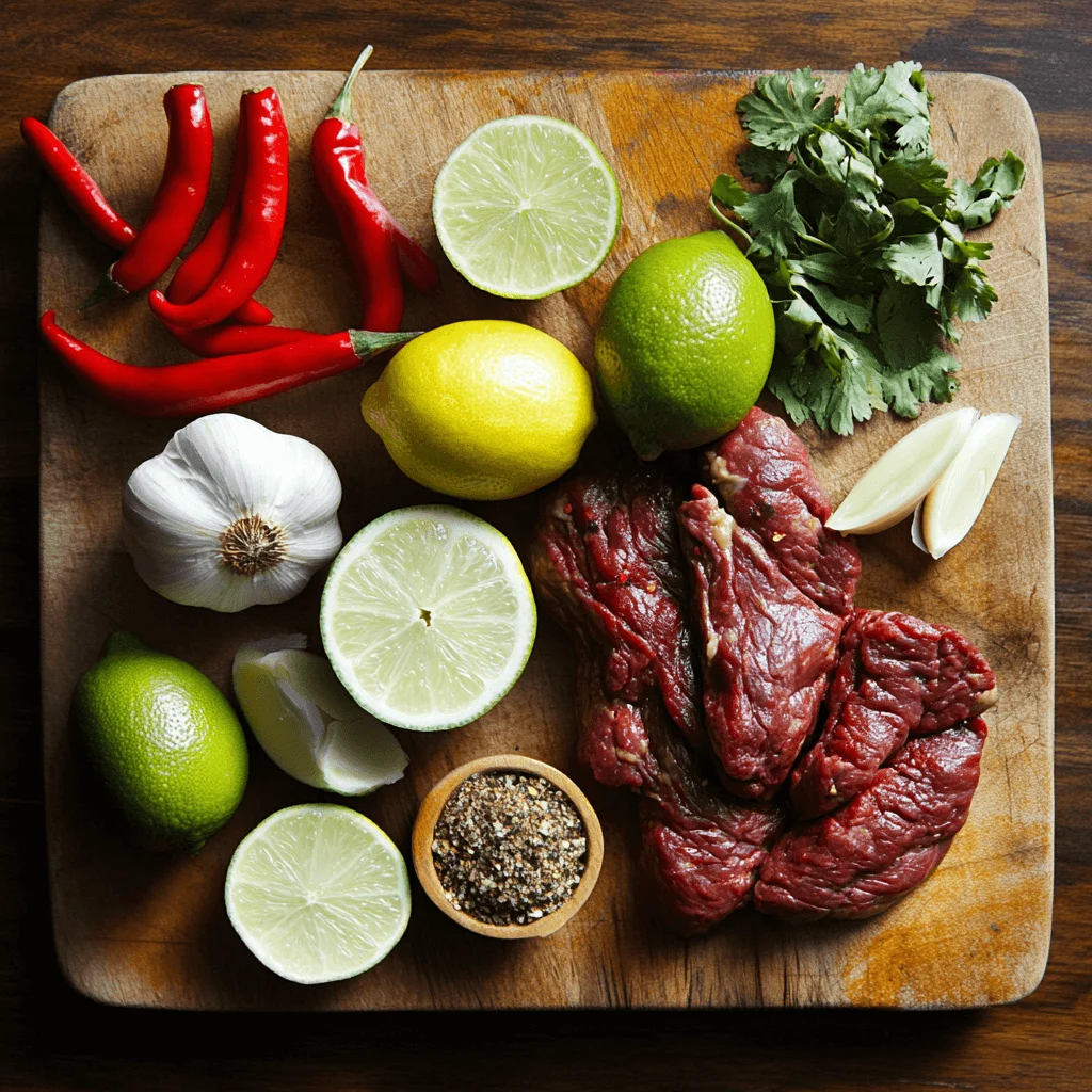 What Makes This Chipotle Steak Recipe So Irresistible? Find Out Now! A selection of fresh ingredients for making chipotle steak marinade, including chipotle peppers, garlic, lime, and cumin.