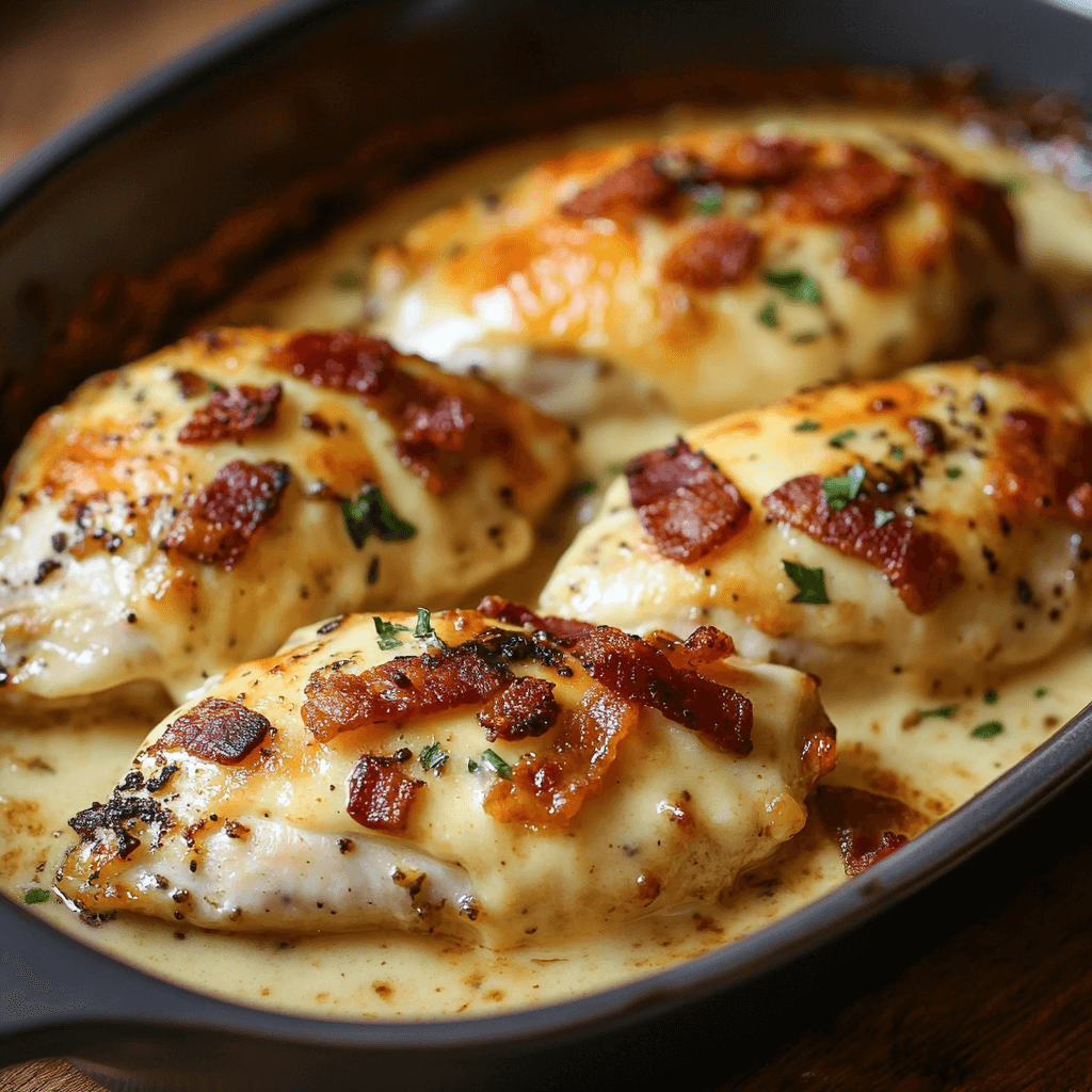 The Ultimate Alice Springs Chicken Recipe For A Family Feast Alice Springs chicken baking in the oven with cheese, bacon, and sauce bubbling.