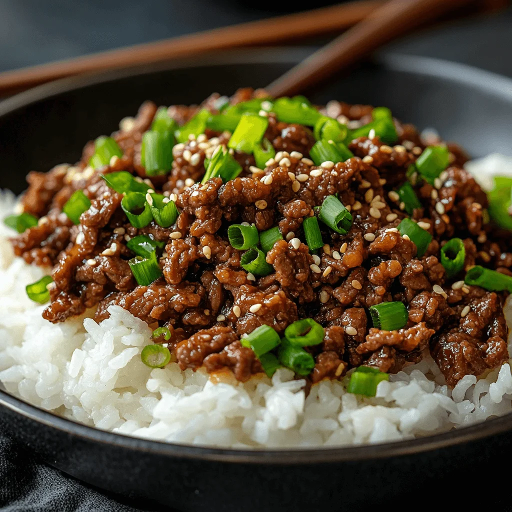 How To Make Ground Beef Bulgogi: The Best Recipe For Flavorful Meals A serving of ground beef bulgogi on a plate with a side of steamed rice, garnished with green onions and sesame seeds.