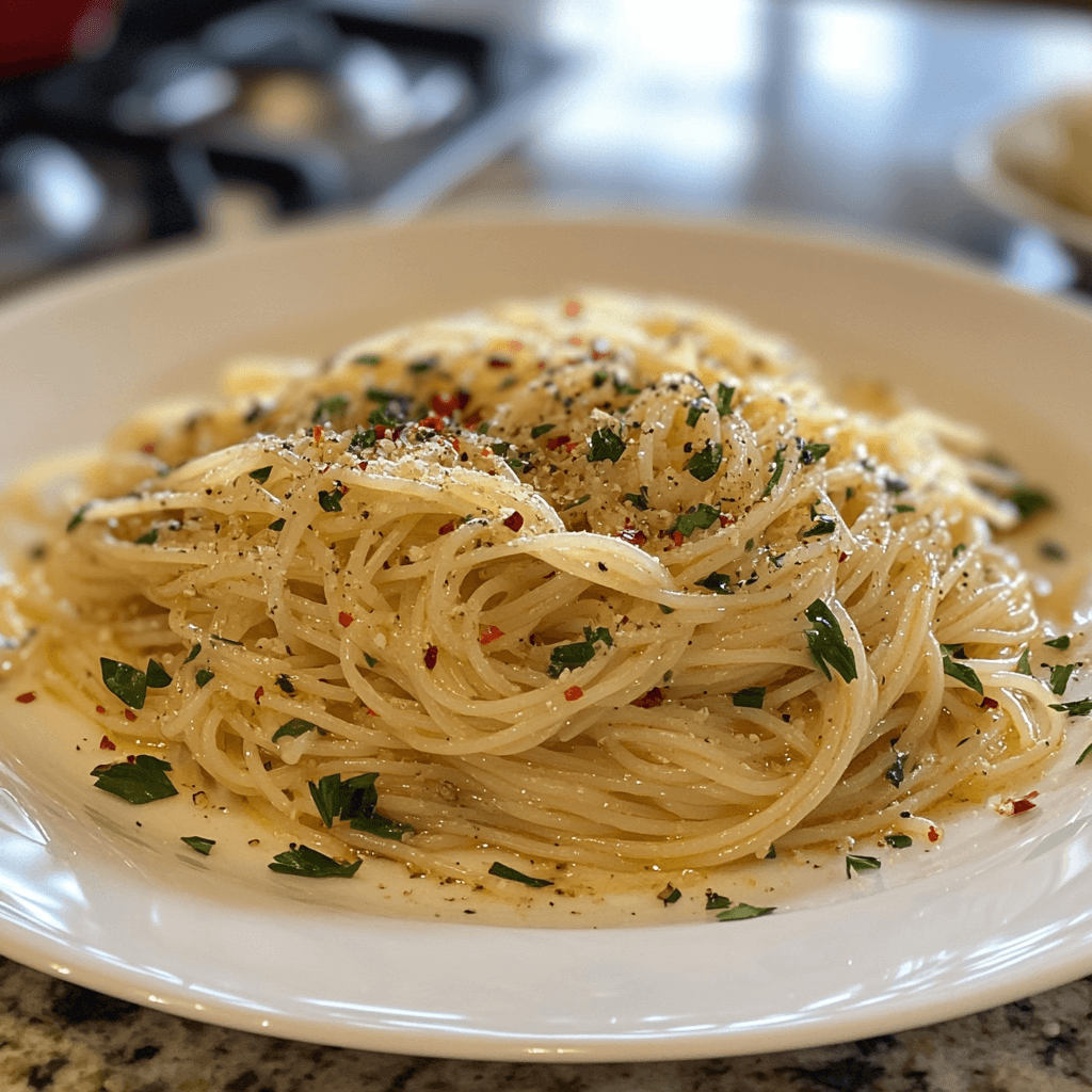 Capellini Cooking 101: Everything You Need to Know A plate of capellini tossed in a simple olive oil and garlic sauce, garnished with red pepper flakes and herbs