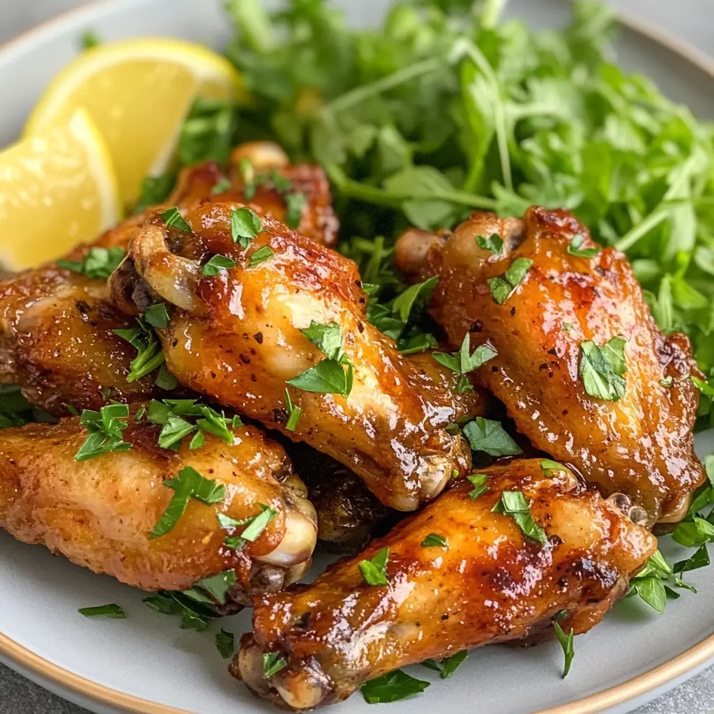 10 Reasons Why Honey Garlic Chicken Wings Are Your New Favorite Dish A plate of honey garlic chicken wings served with a side salad, garnished with fresh parsley and a squeeze of lemon
